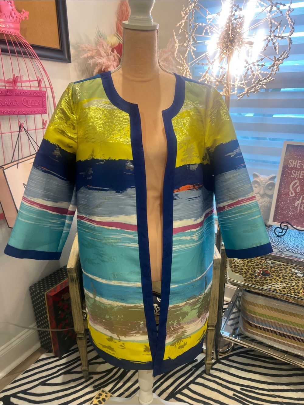 BEREK Multicolor Waves of Metallic 3/4 Sleeve Jacket-Size PL